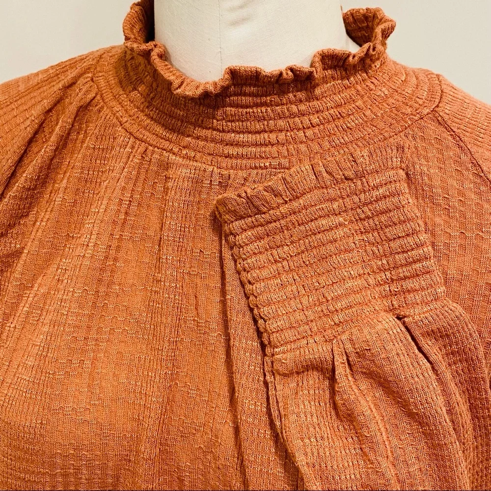 FREE PEOPLE Ruffle Mockneck Boho Long Sleeve Top Size Large - Picture 7 of 9